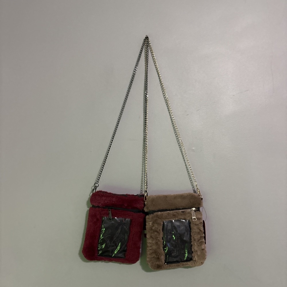 2 Soft Furry 3D Maroon/brown Picture Frame Purses NWT